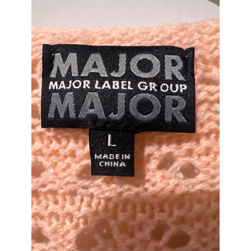 Lulus Major Label Group Crochet Knit V Neck Tie Front Cropped Sweater L Peach - Picture 2 of 5